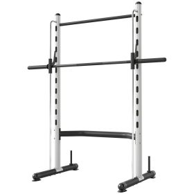 Soozier Squat Rack with Pull Up Bar and Barbell Bar Adjustable Bench Press Multi-Function Weight Lifting Half Rack, White