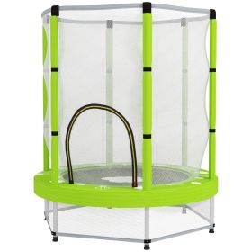 Qaba 4.6FT Toddler Trampoline w/ Safety Net, Recreational Trampoline for Indoor Outdoor, Cloud Pattern, Green