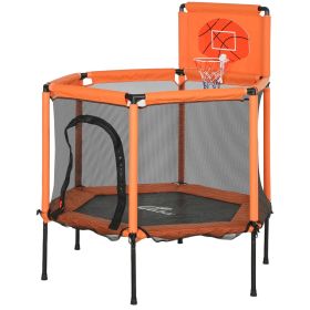 Qaba 48" Kids Trampoline with Safety Enclosure Net, Basketball Hoop for Ages 3-6, Gifts for Boys & Girls, Orange