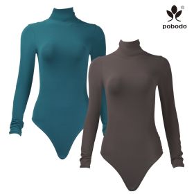 Round Neck Long Sleeved Brushed Warm Jumpsuit (Option: Green x coffee color-Xl)