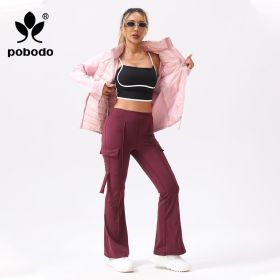 Winter Workwear Pockets Flared Pants (Option: Wine red-S)